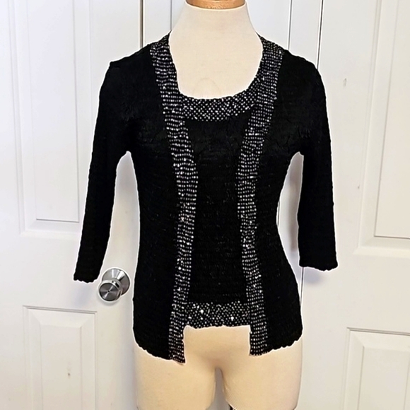 Alberto 2 pcs vintage set Black crinkle fabric embellished in sequins Lightweigh - Picture 1 of 10